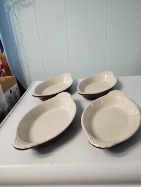4 Vintage Hall China Chocolate Brown Au Gratin Ceramic Baking Dishes